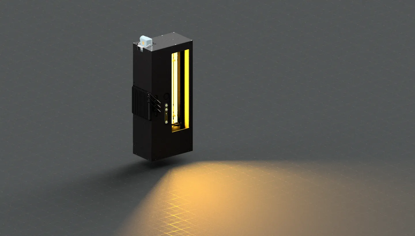 PhaseTrace high-power thermography module projecting halogen excitation onto an inspection surface